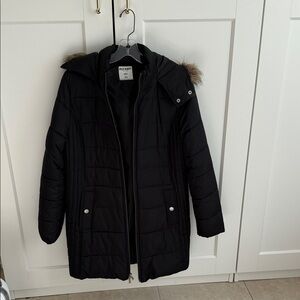 Old Navy Black Puffer Jacket with Faux Fur Hood